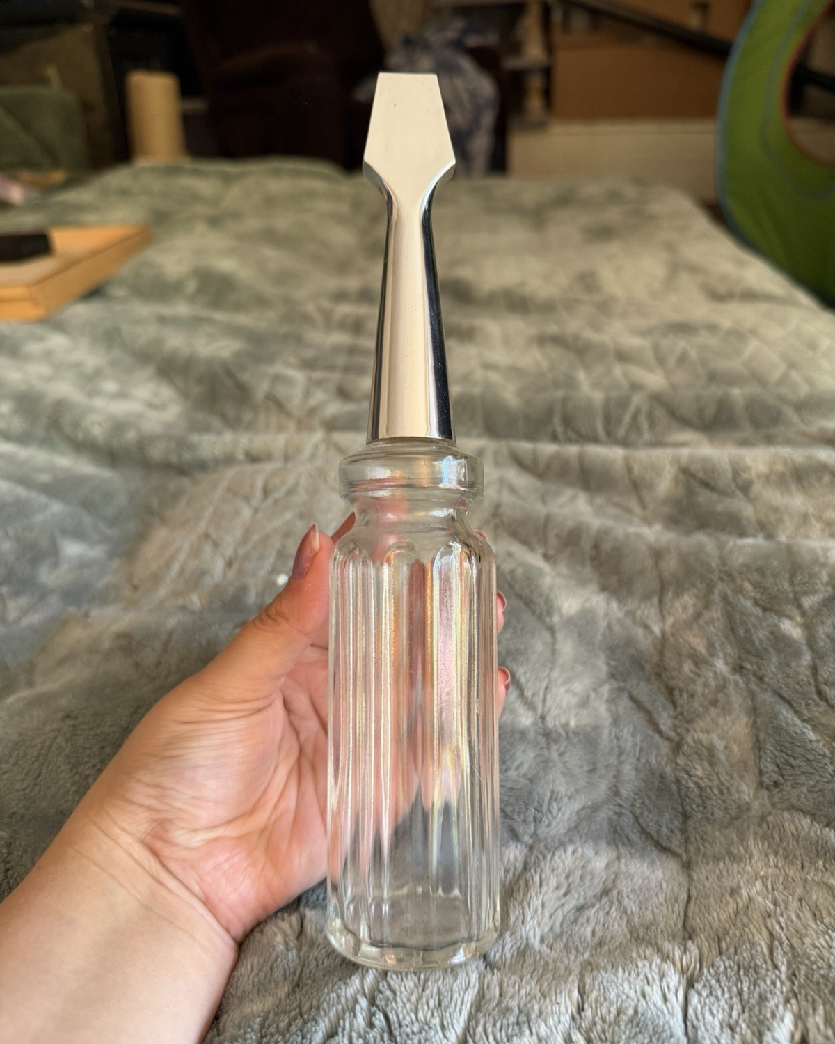 Clear Glass Oil/Vinegar Cruet Dispenser w/ Silver Metal Pour Spout, 6 oz