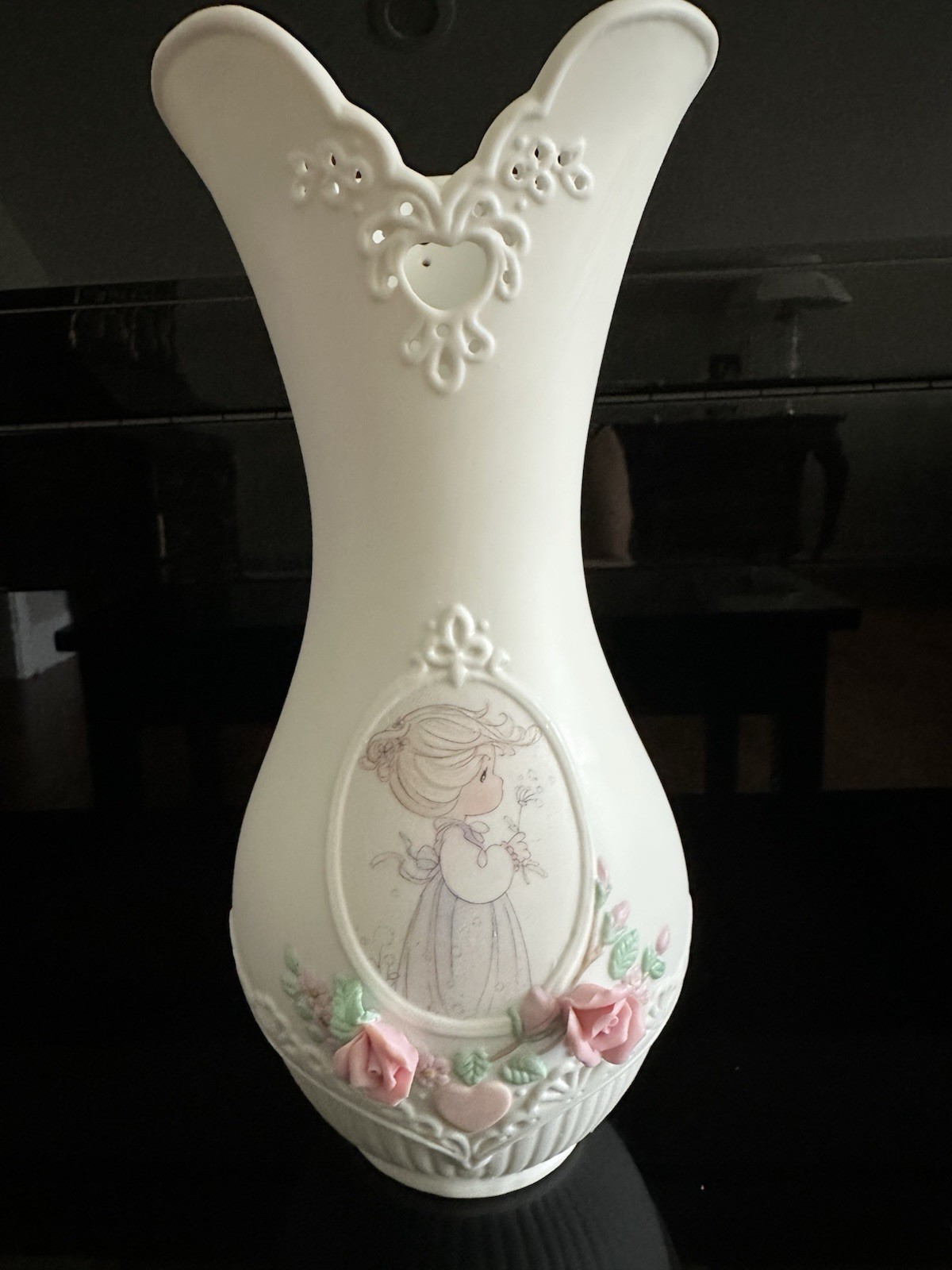 Vintage Precious Moment Porcelain Bisque Flower Vase