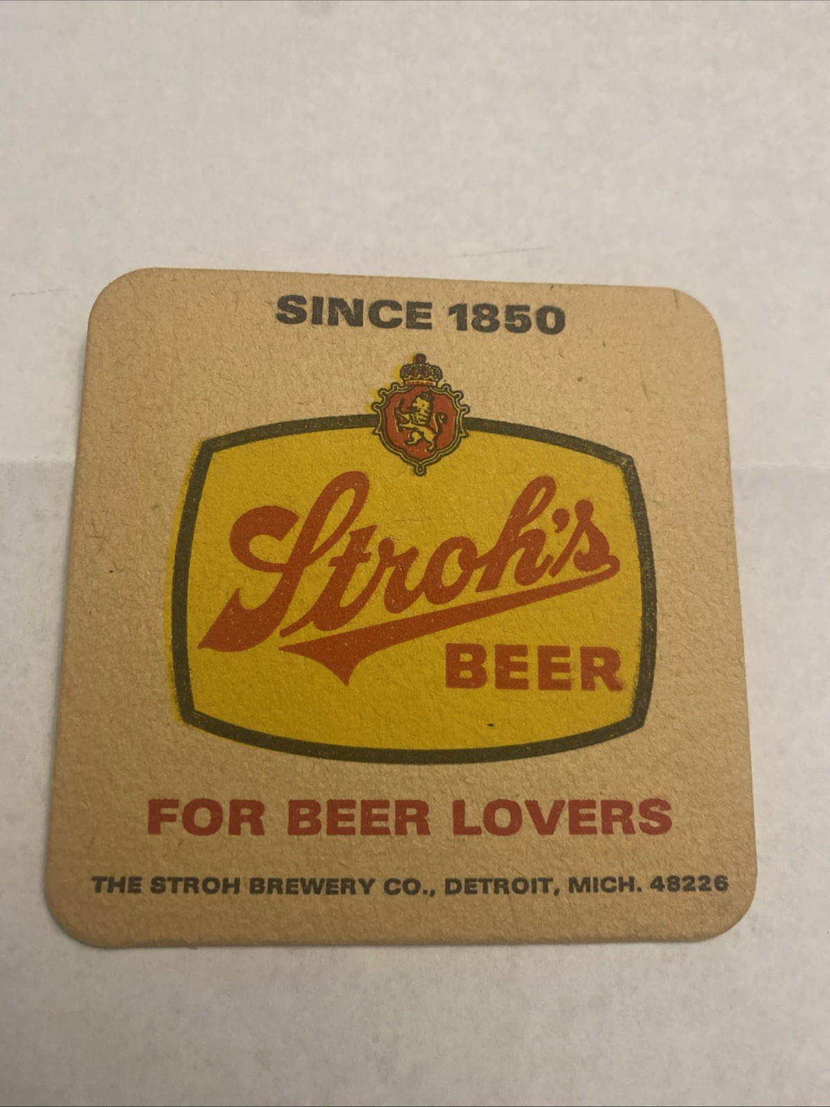 Stroh’s Beer 3.5” Square Beer Coaster For Beer Lovers Detroit Vintage