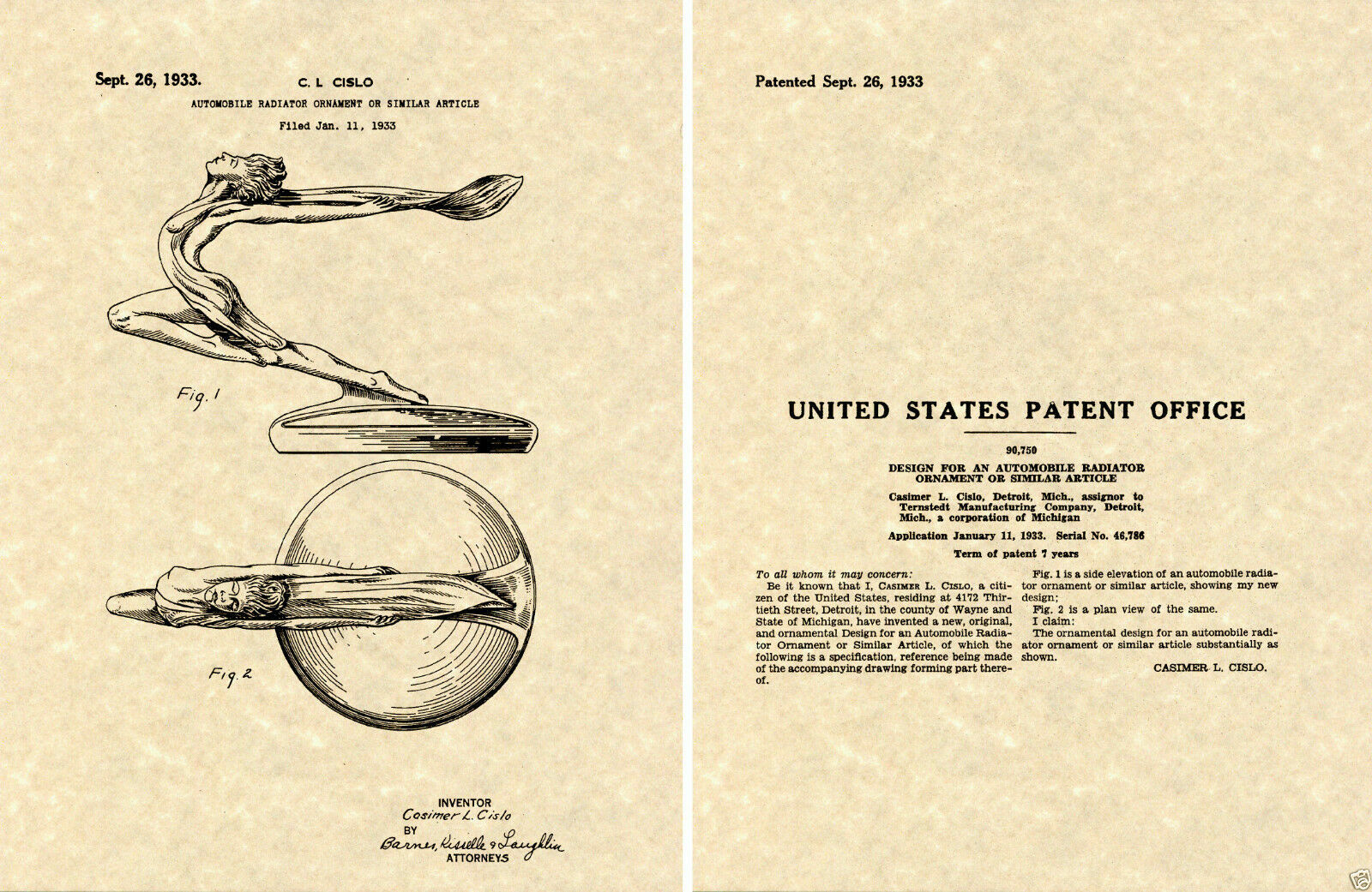 1935 36 BUICK 96S HOOD ORNAMENT Patent Art Print READY TO FRAME sport