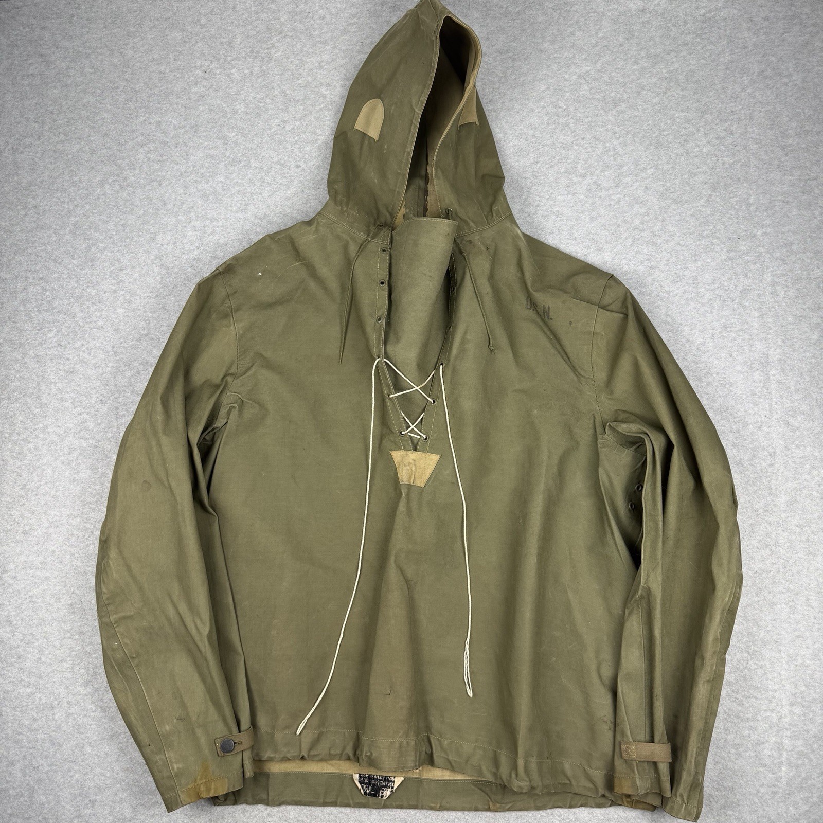 Vintage 40s WW2 U.S. Navy USN Anorak Rain Deck Jacket Foul Weather Parka Large