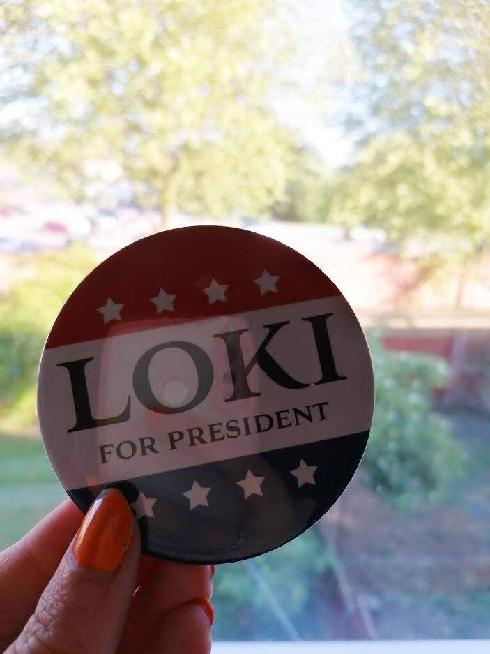 Loki For President 77mm REPLICA pin badges