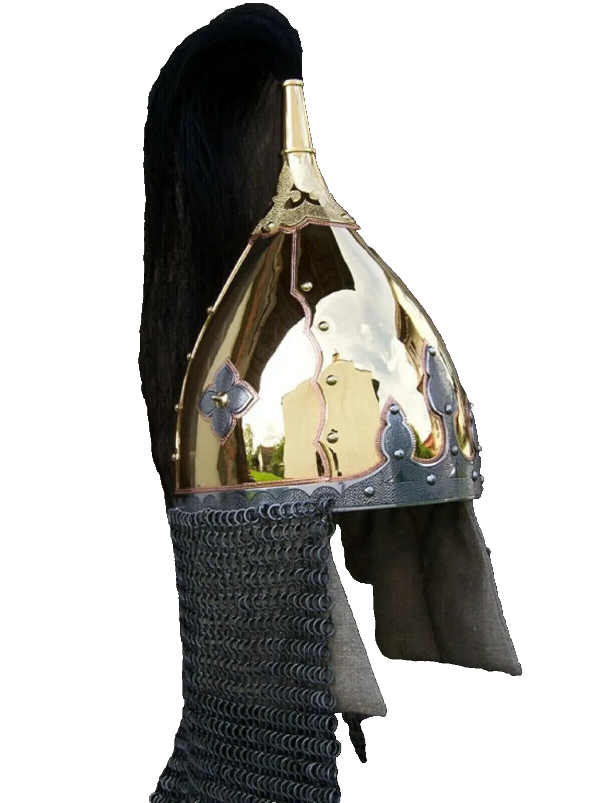 Medieval Replica of Giecz, Poland 16ga Viking Helmet & Chainmail & Plume
