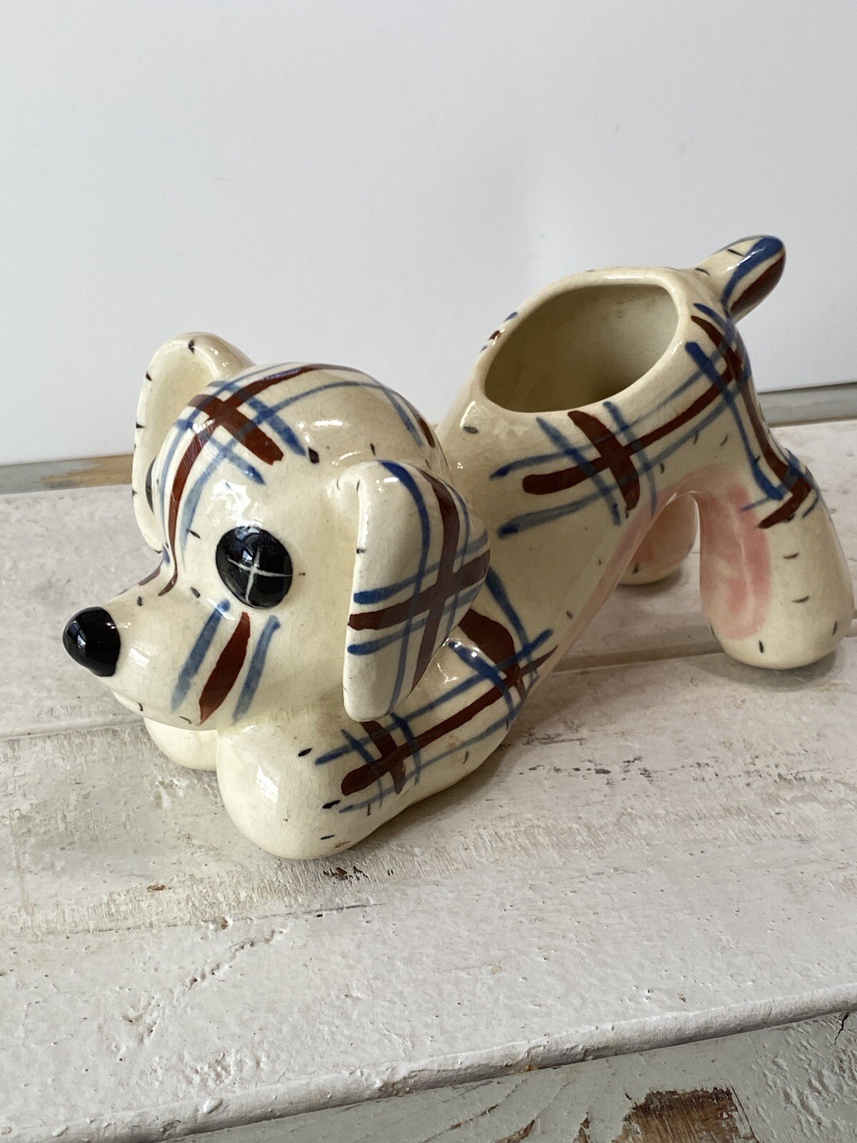 Vintage Striped Patchwork Puppy Succulent Planter