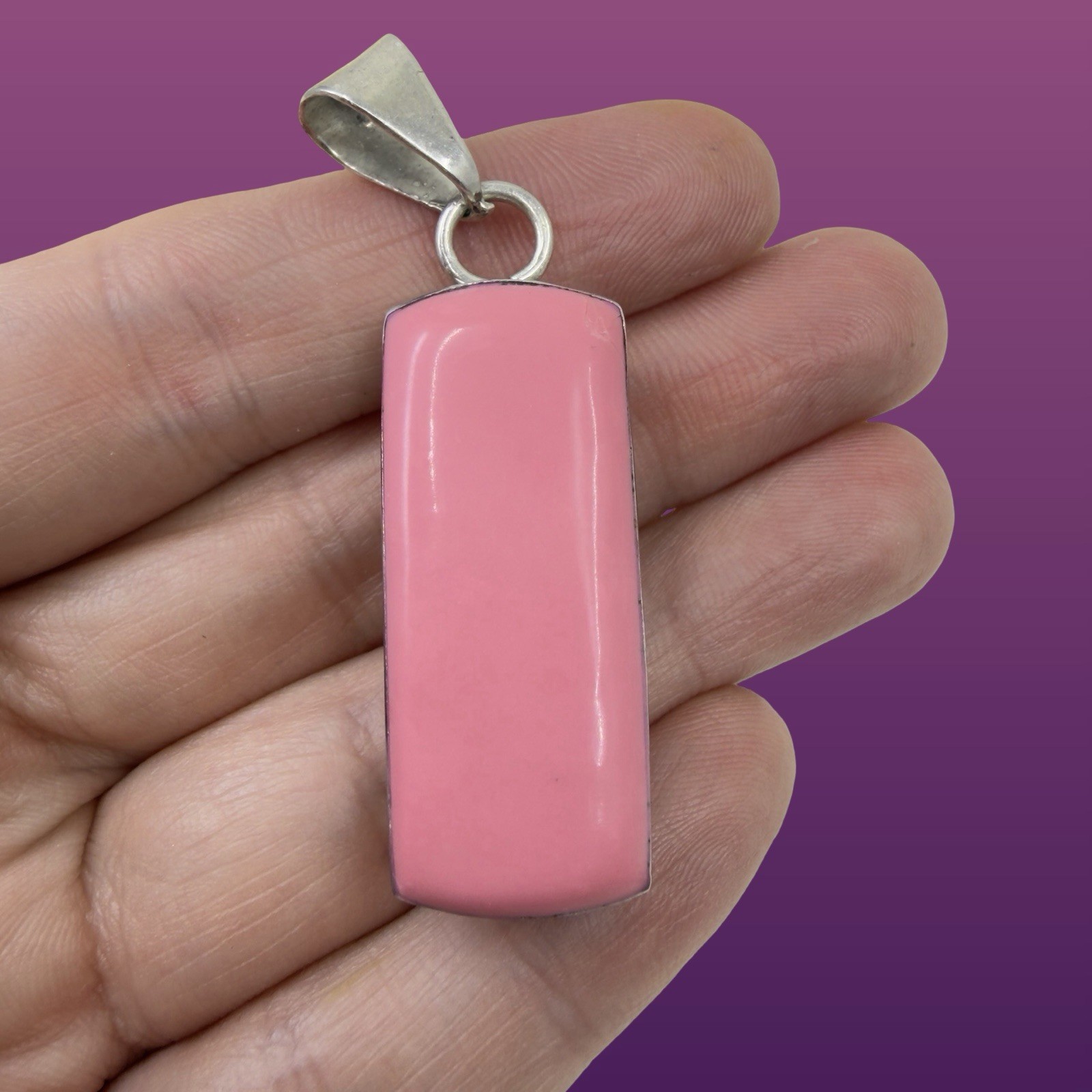 Vintage ARTISAN 925 Sterling Silver MODERNIST Pink Inlay Southwestern PENDANT
