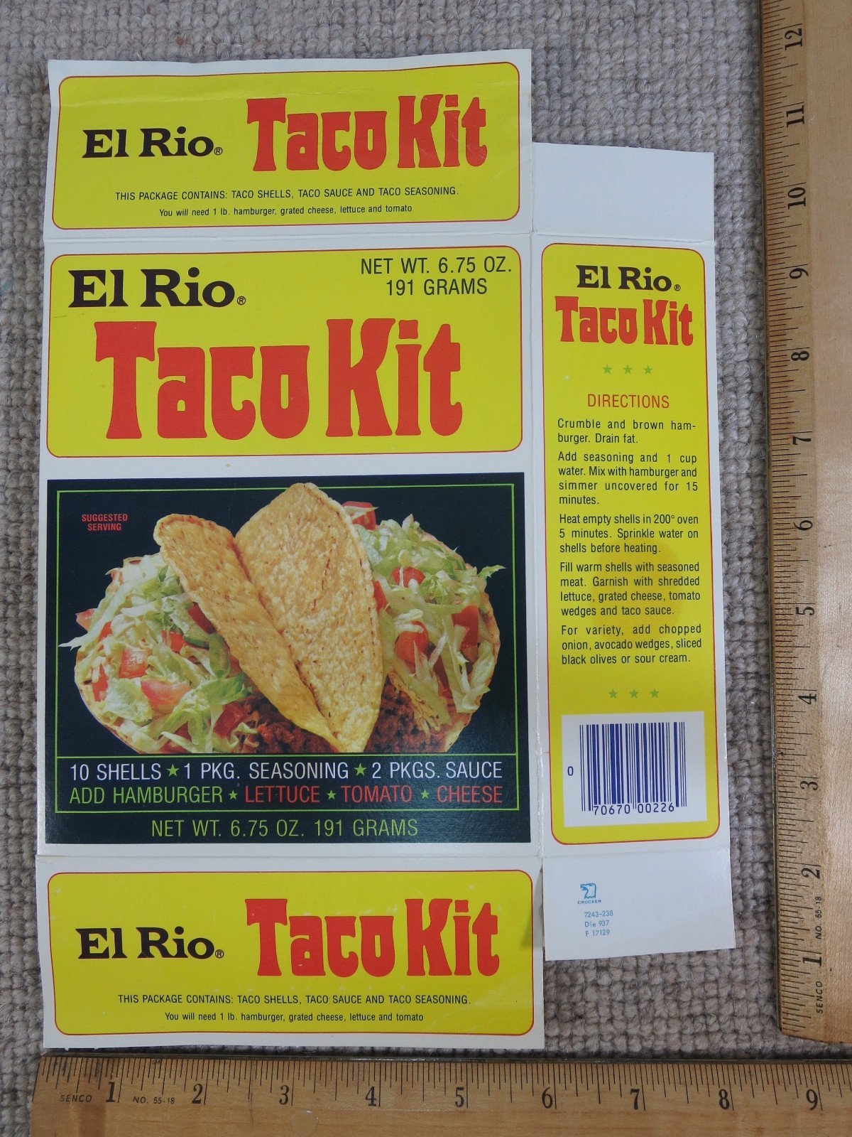Vtg El Rio Taco Kit Box Empty 1980s Datyon OH Dinner TV Movie Prop Night