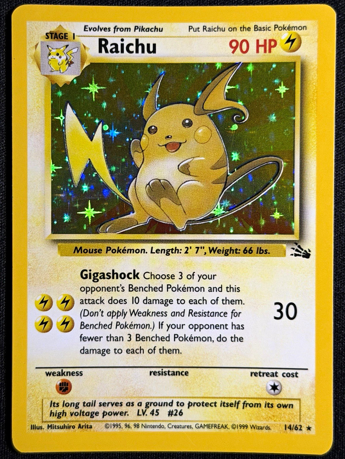 Pokémon 1999 Jungle Raichu Holo Card 14/62 English Wizards of the Coast