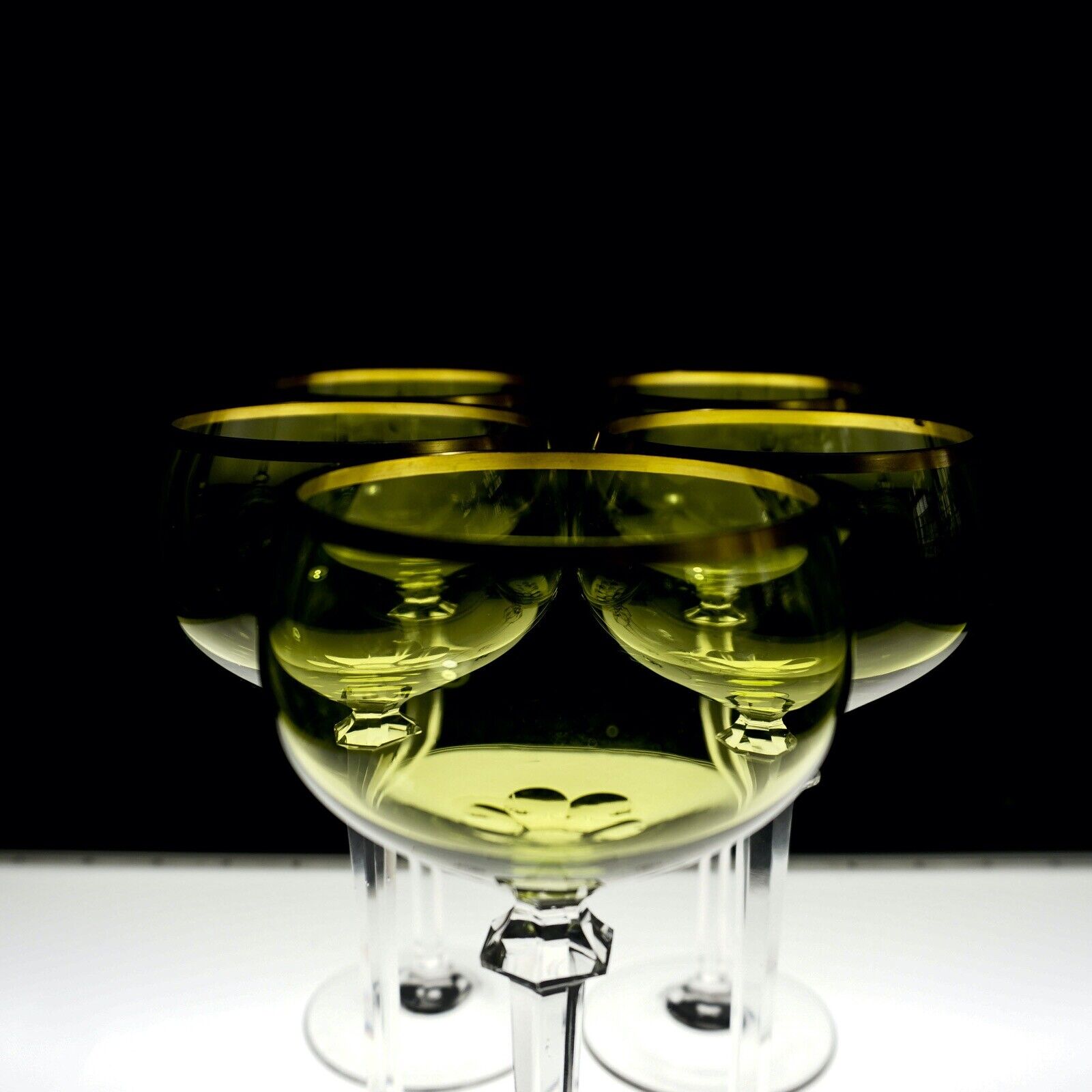 Five Green Handmade Wine Glasses Theresienthal To 1900 Attributed To V. Z