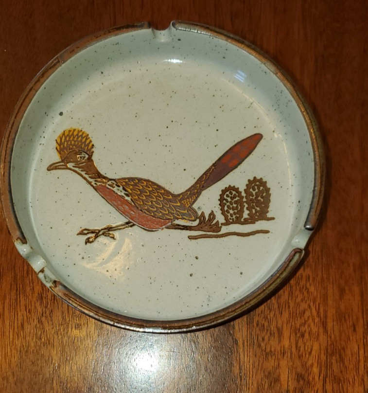 Vintage Otagiri Stoneware Roadrunner Large Round Ashtray/Trinket Dish