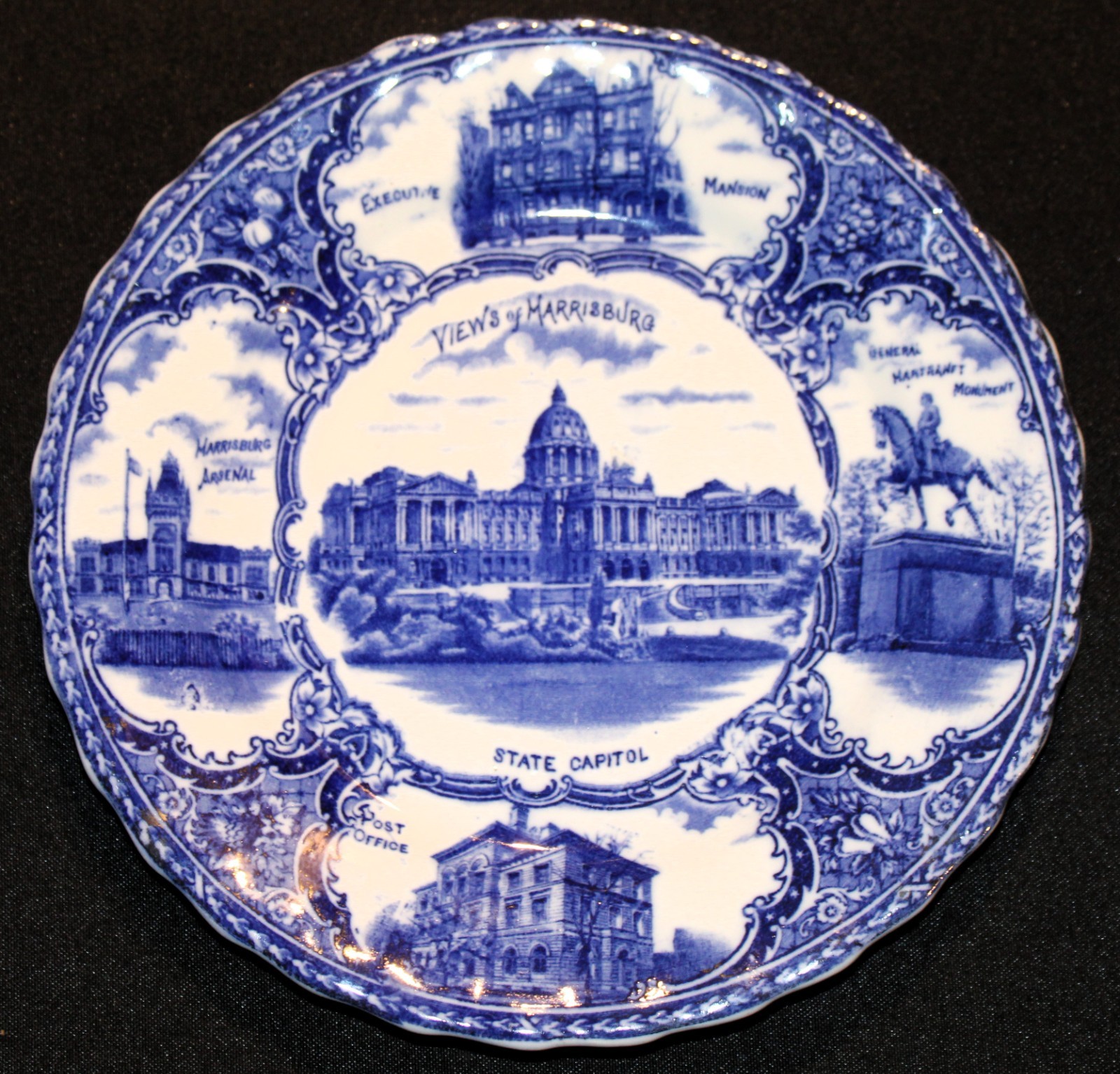 Antique Staffordshire Ye Old Historical Blue & White Plate