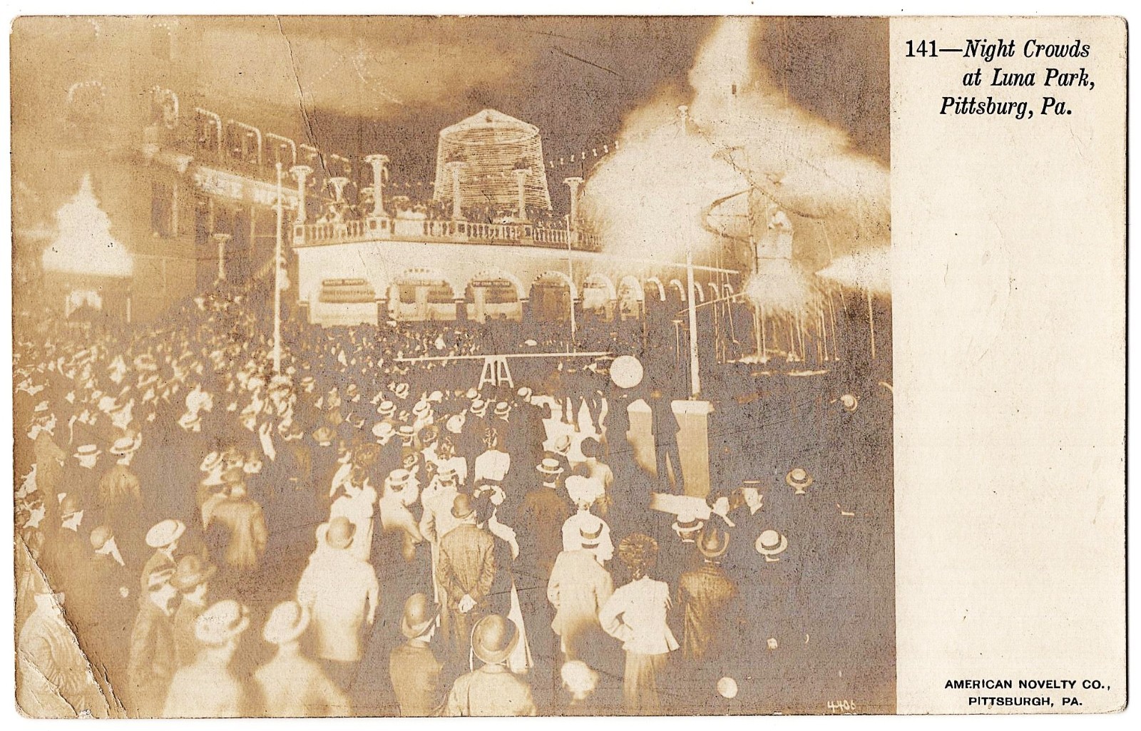 real photo Pittsburg PA - Night Crowds At Luna Park m. 1905 antiqu postcard RPPC