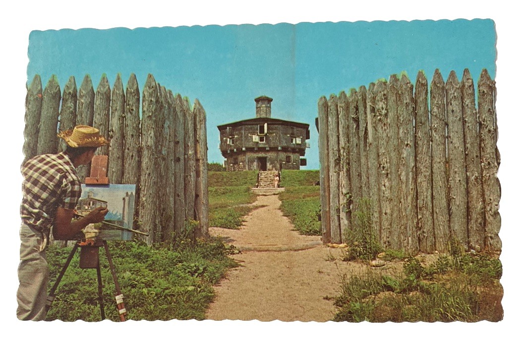 Artist Painting Fort Edgecomb ~ Wiscasset Maine ME ~ Vintage Postcard
