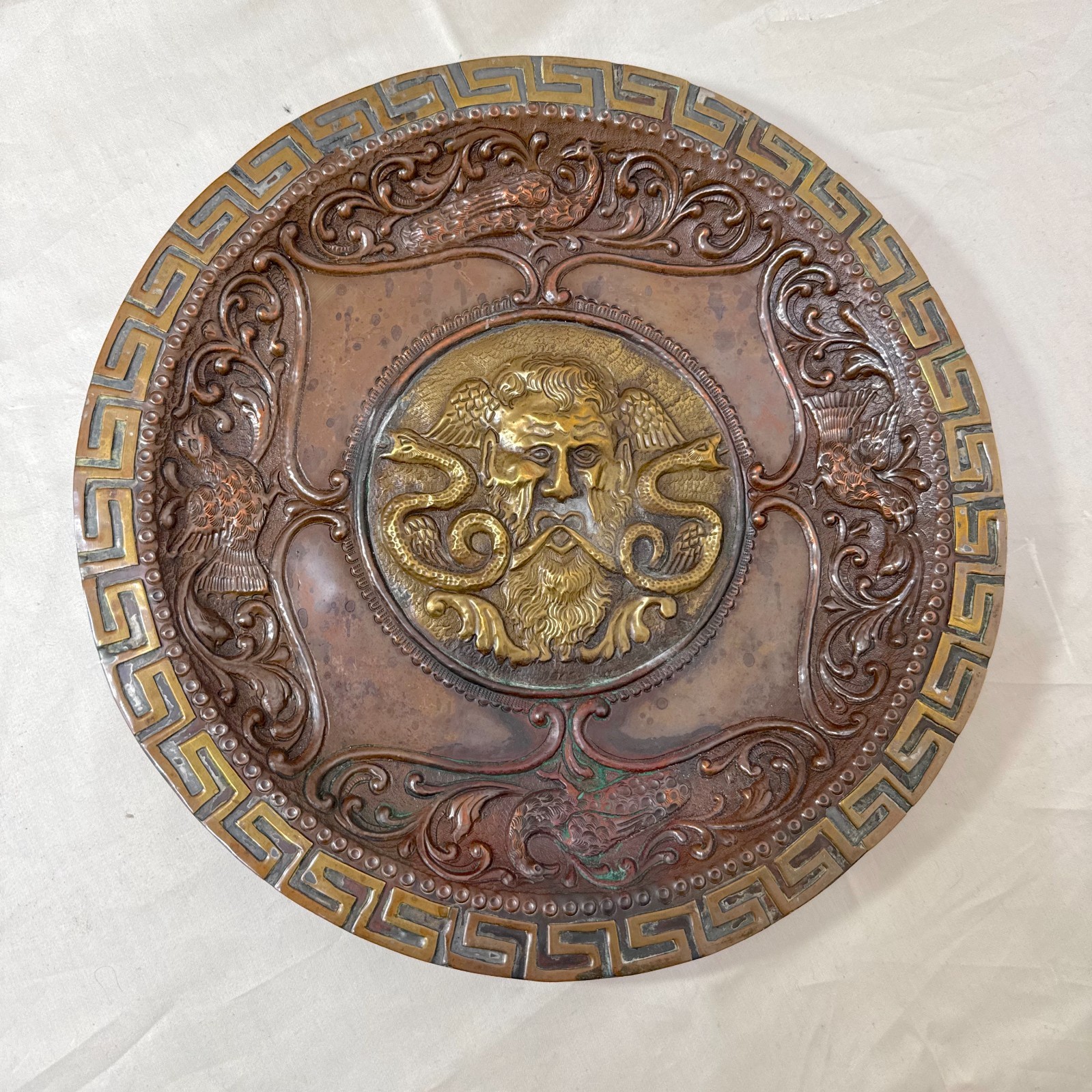 Antique 19th century handmade thick copper brass relief wall plaque plate Antique 19th century handmade thick copper brass relief wall plaque plate