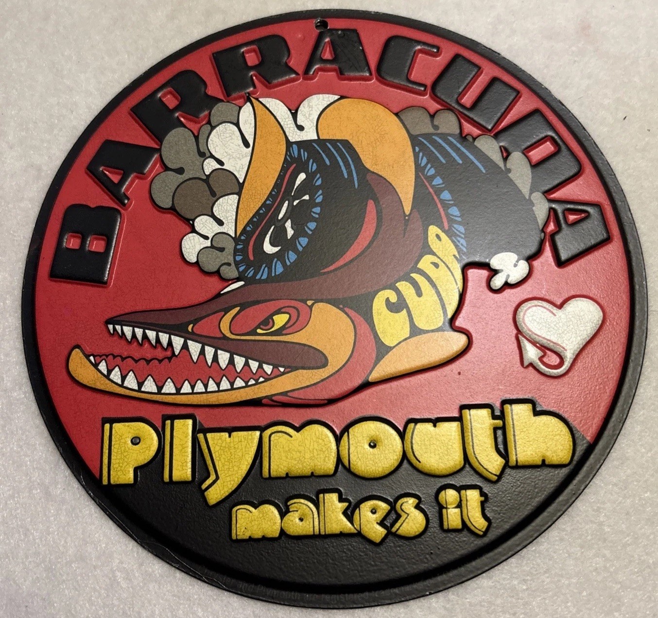 Barracuda Plymouth Makes It 7 Inch Round Licensed Metal Sign Barracuda Plymouth Makes It 7 Inch Round Licensed Metal Sign