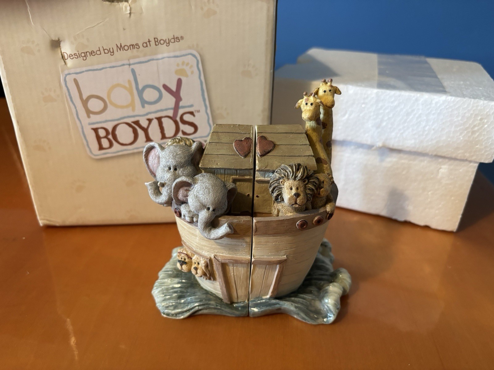 Vintage 2007 Baby Boyds S.S. Noah\'s Ark Resin Bookends Set Original Box Unused