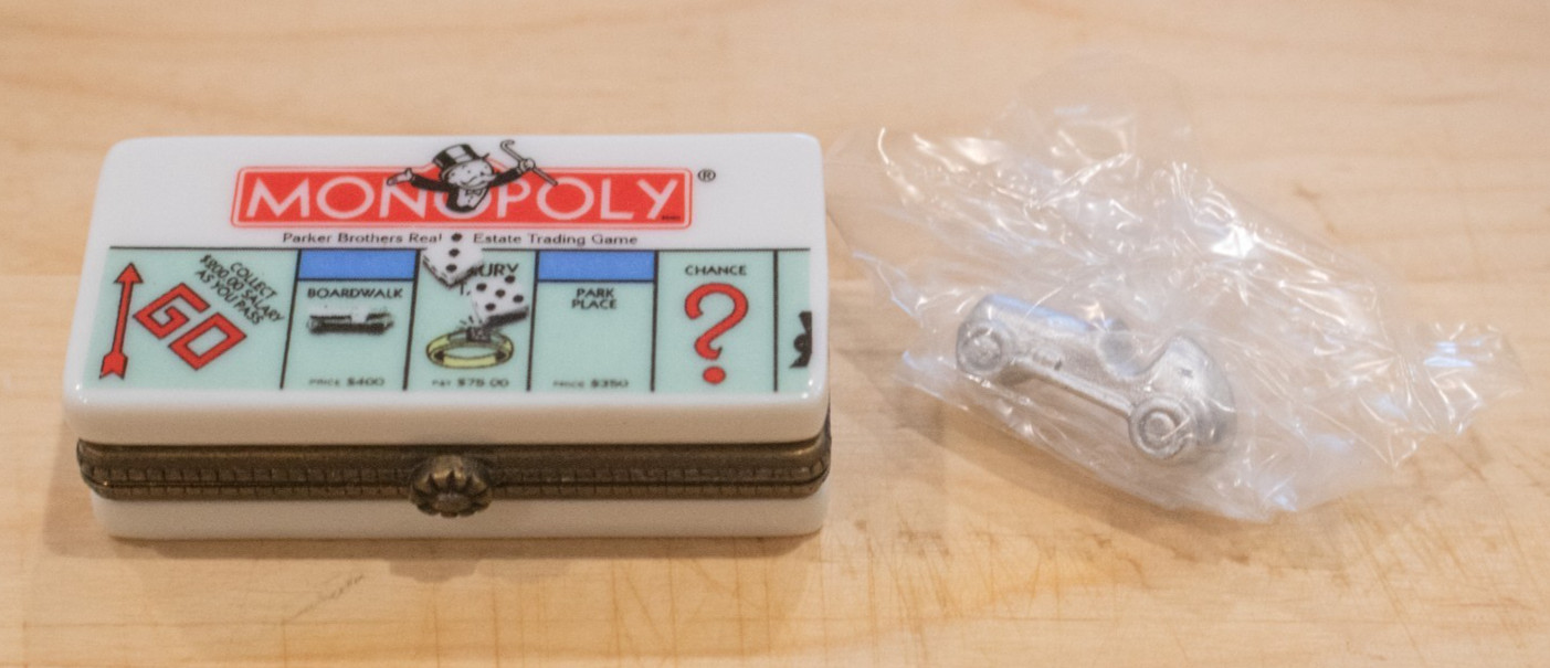 Vintage Midwest of Cannon Falls Monopoly Porcelain Hinged Box w/ Car Trinket