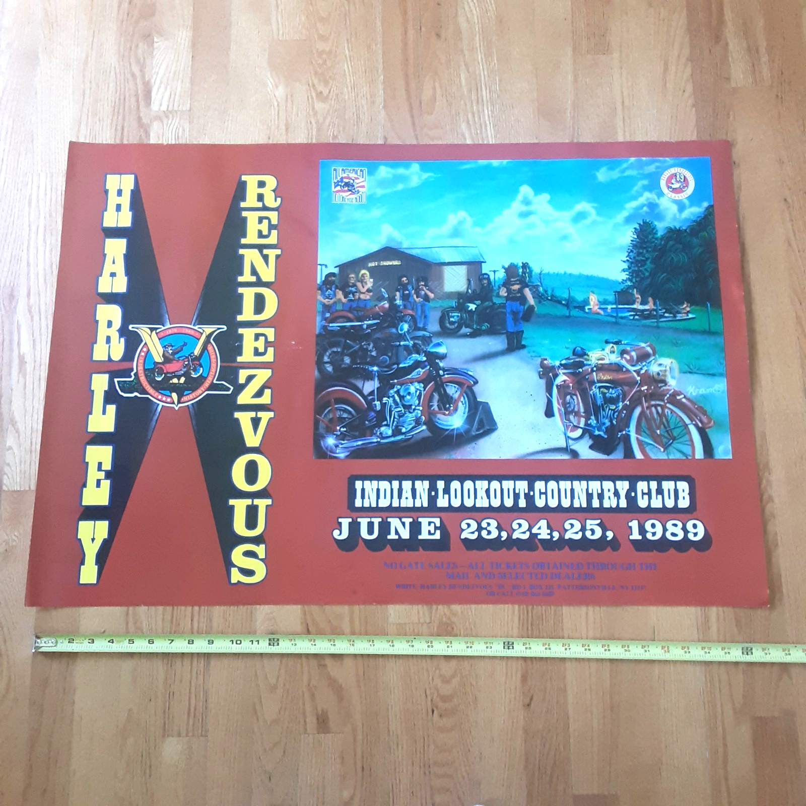 VINTAGE HARLEY DAVIDSON RENDEZVOUS INDIANA LOOKOUT COUNTRY CLUB POSTER 38 × 26