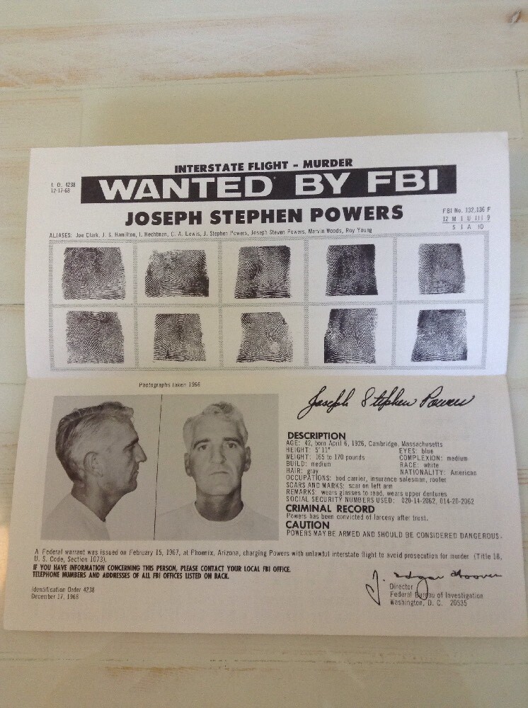 AUTHENTIC ERIE RAILROAD FBI WANTED POSTER Joseph Stephen Powers Murder