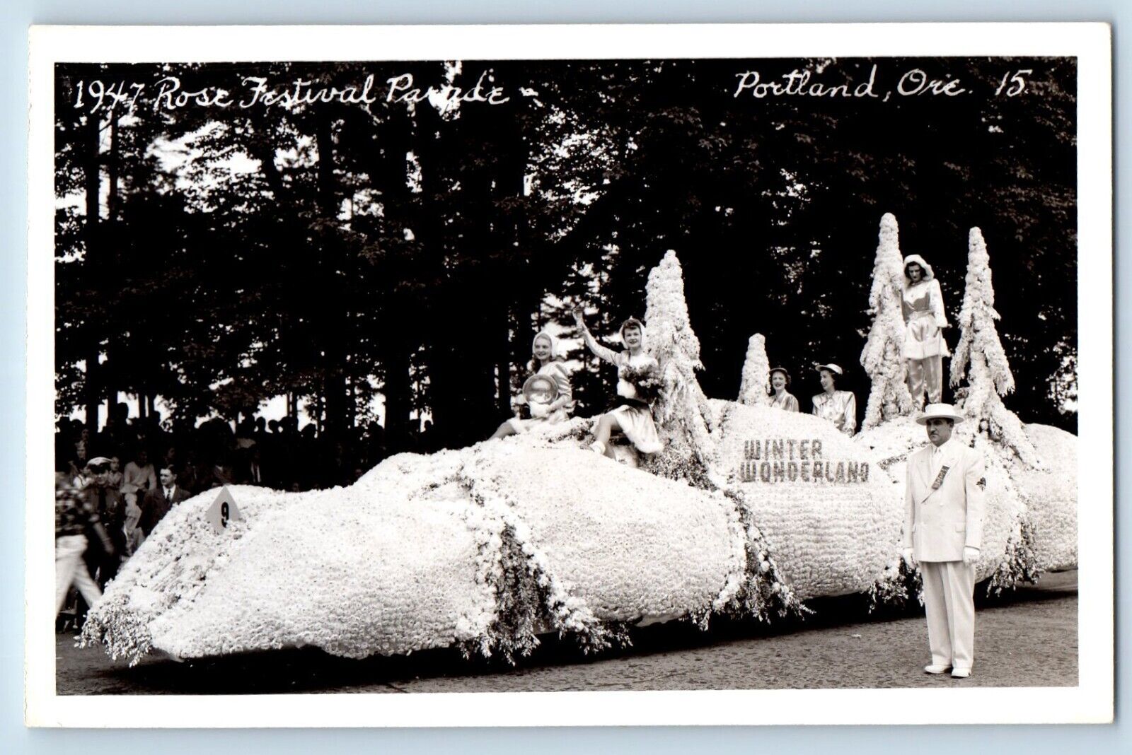 Portland OR Postcard RPPC Photo Rose Festival Parade Winter Wonderland Float