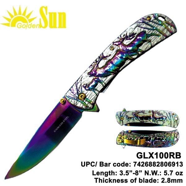 Elk Pocket Knife Rainbow coating quick Open EDC Gear hunting Fishing Gift Elk Pocket Knife Rainbow coating quick Open EDC Gear hunting Fishing Gift