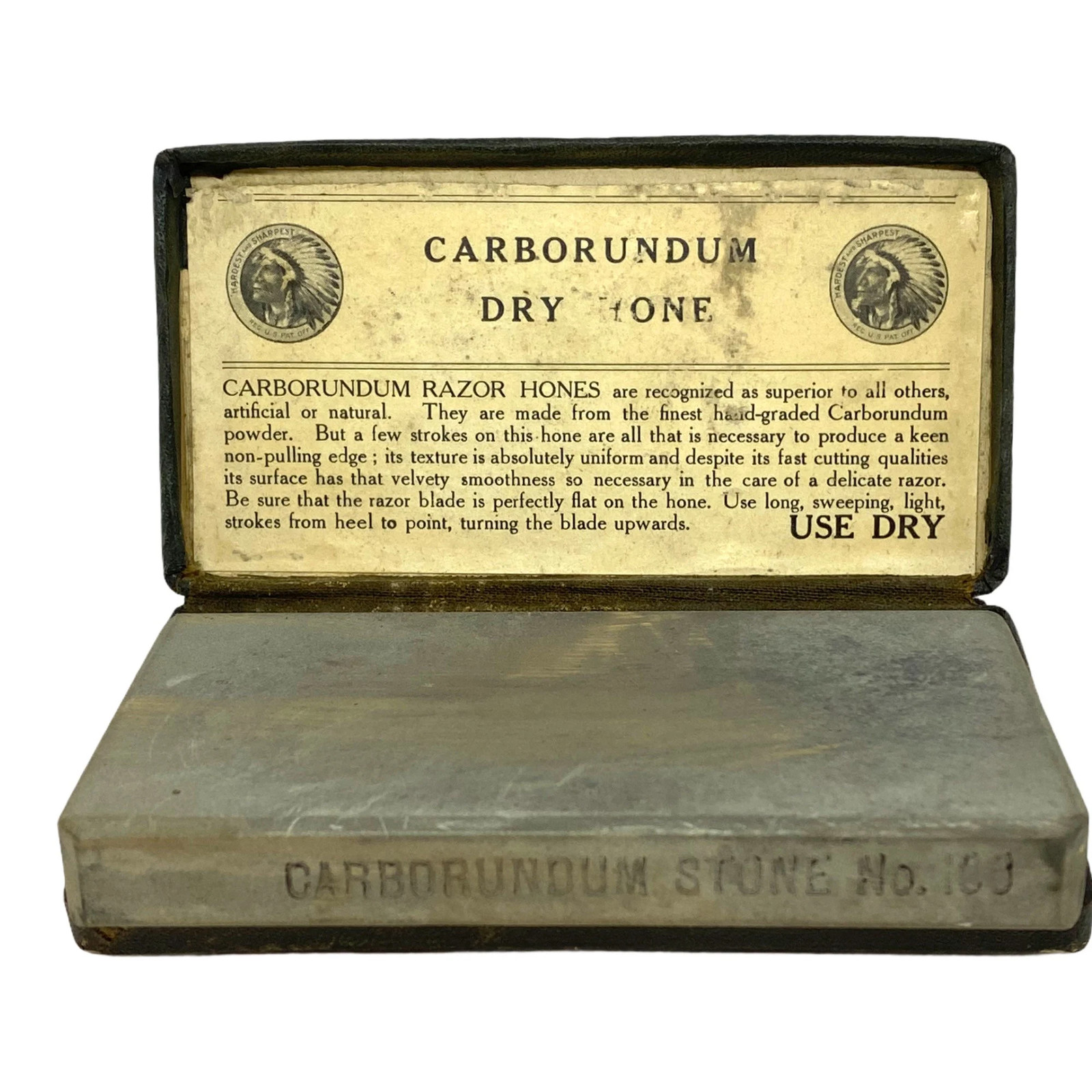 Antique Carborundum Dry Razor Hone No. 160 with Original Box - Early 1900s 