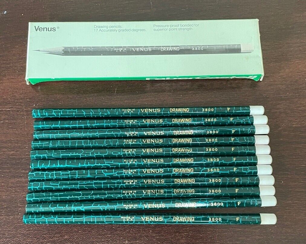 Vintage Venus Drawing Pencil 3800 F Medium Box of 11 American Pencil Company USA