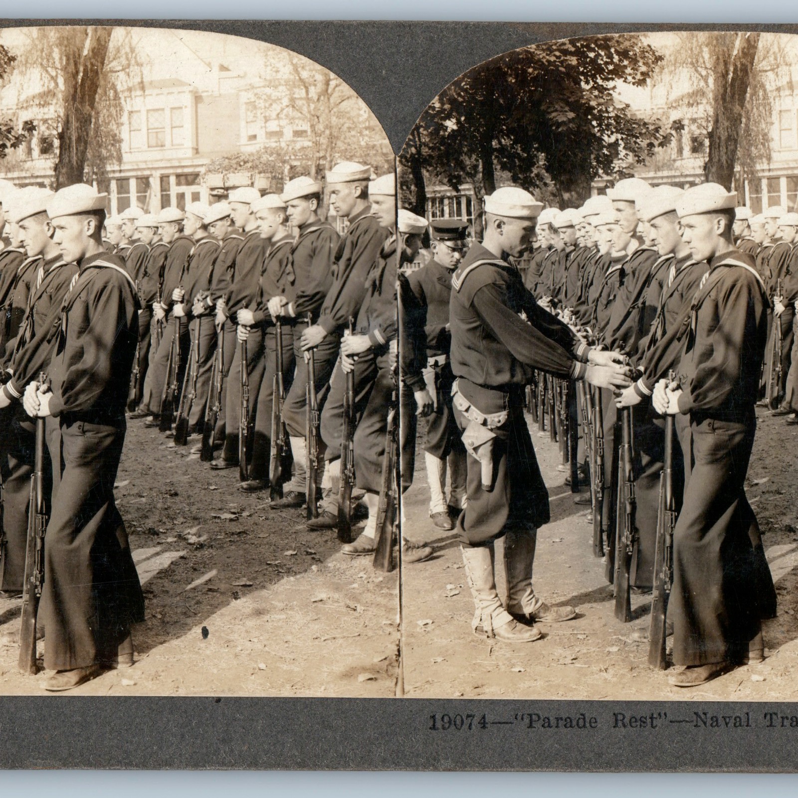 c1907 Naval Training Station Parade Rest Sailors Uniform Stereoview Card V50