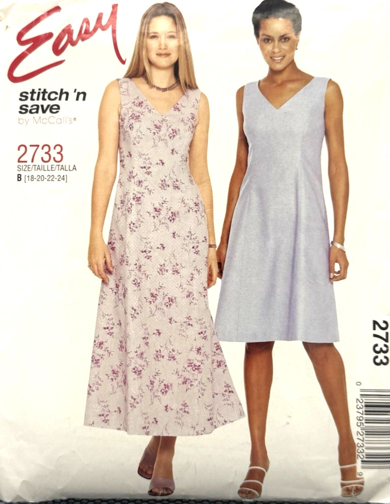 Rare McCall\'s Easy Pattern #2733 - Dress (Size 18, 20, 22 & 24) Uncut
