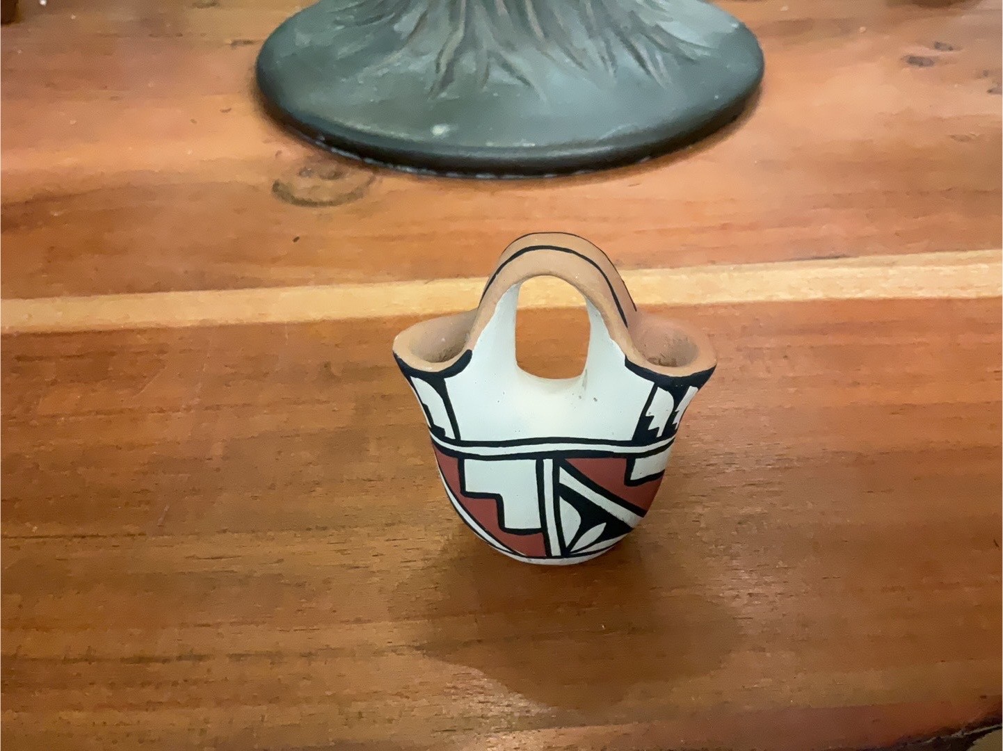 Authentic Jemez Pueblo Miniature Wedding Vase Signed B.T.G. NA Pottery