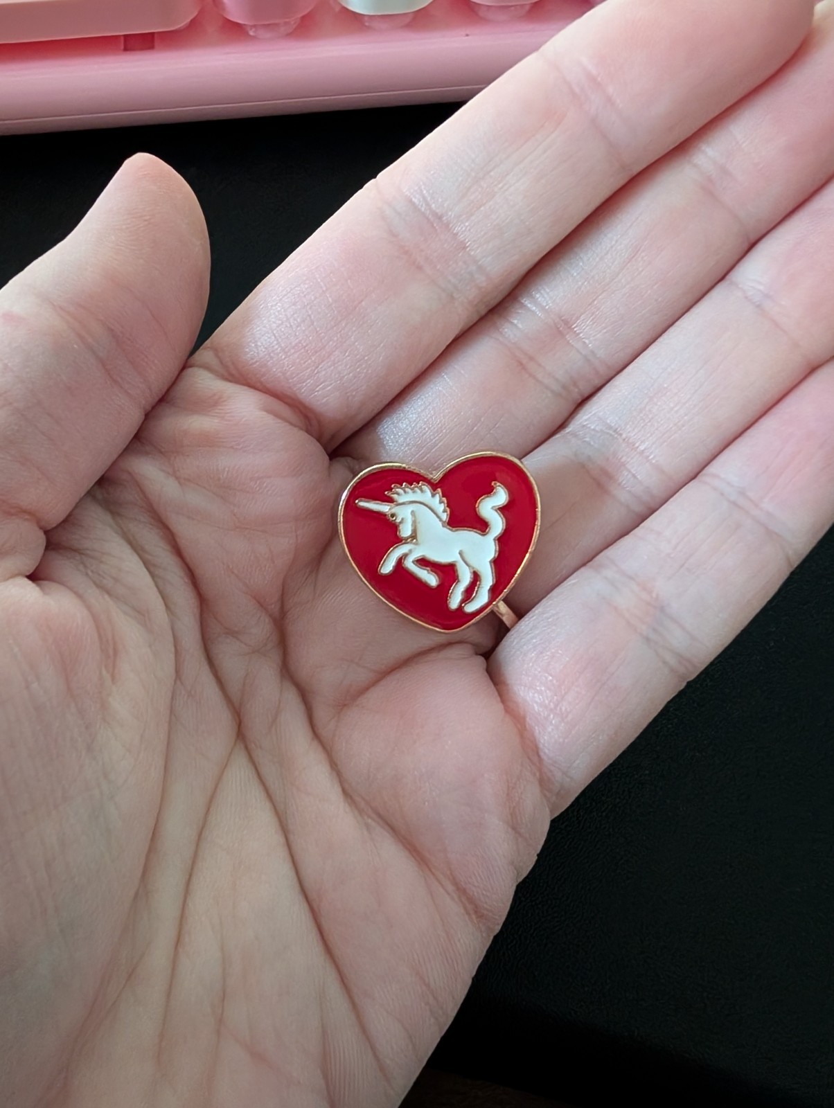 Heart-Shaped Red Unicorn Pinback Collectible Fantasy