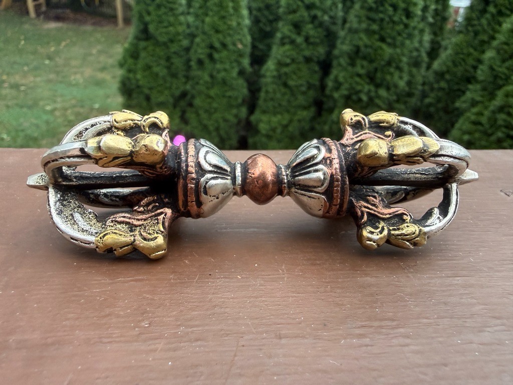 Tibetan Double Dorje Vajra Vishwa Vajra Silver Brass Copper Ritual Buddhism