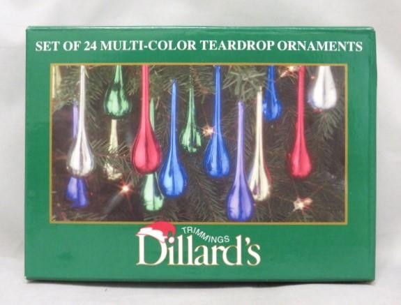 (24) Vintage Dillards TEARDROP Multi-Color Christmas Ornaments - Icicle Lot Set