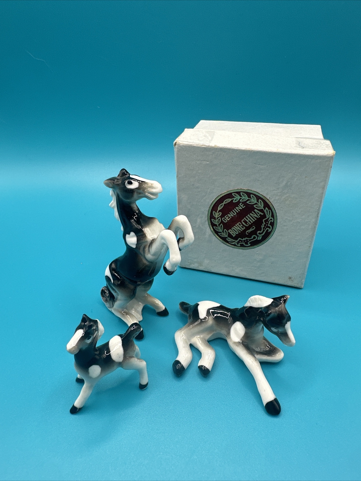 Vintage Bone China Miniature Palomino Horses - Family Of 3 W/Original Box Japan