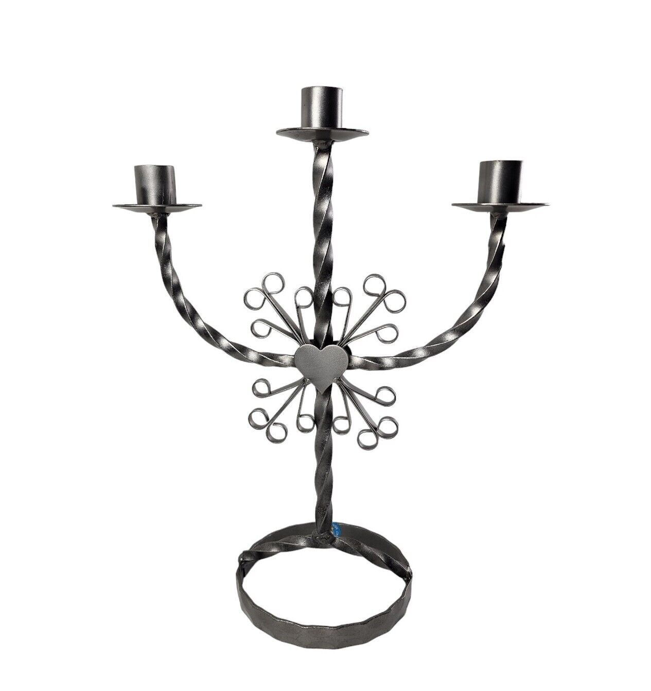 Swedish Hand Wrought Iron 3 Candelabra Candle Holder w/ Heart Accent 13\
