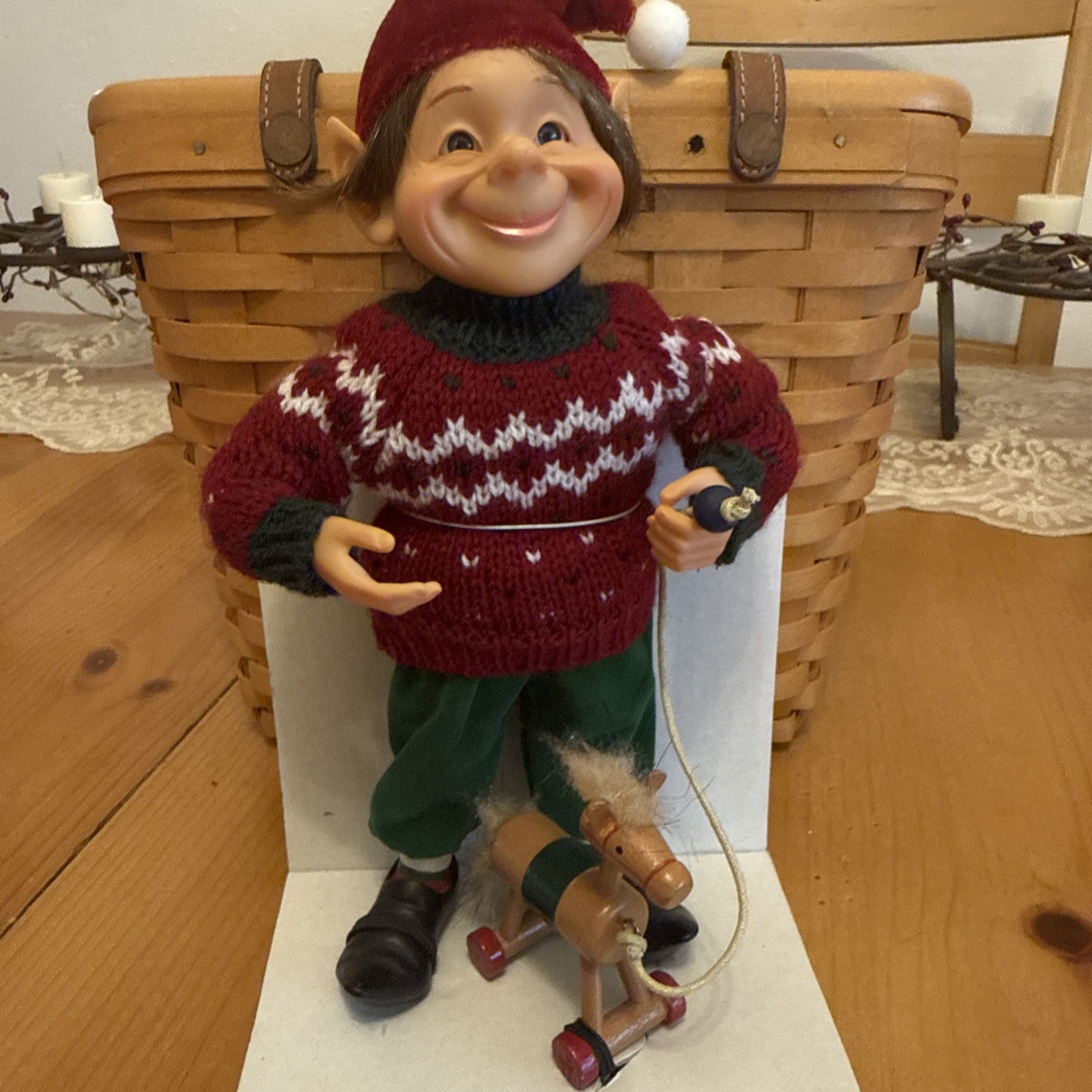 Karen Didion Style Celebrate It Darling Elves Elf With Pull Toy Christmas