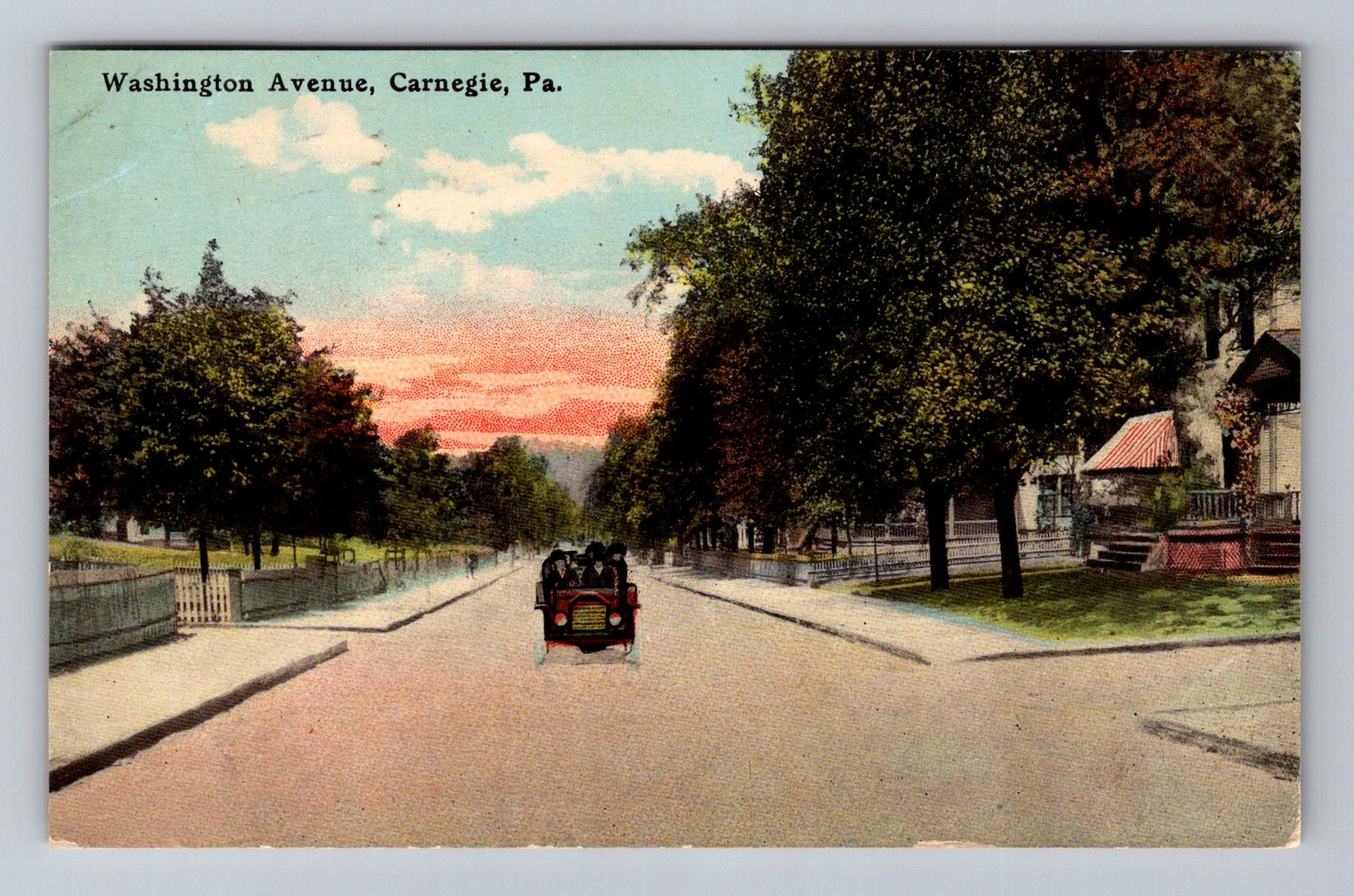 Carnegie PA-Pennsylvania, Washington Avenue Street, PC Vintage c1910 Postcard