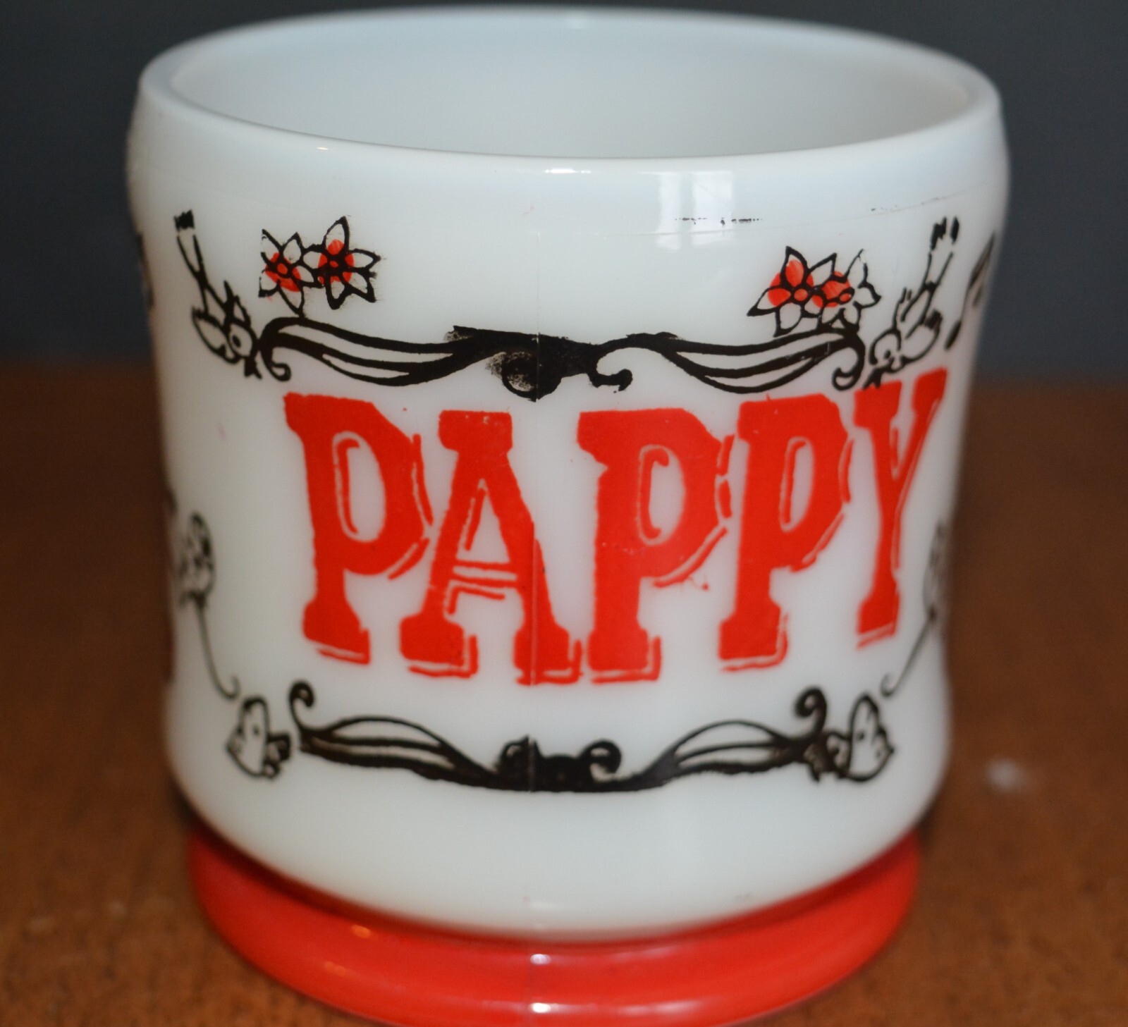 VTG Anchor Hocking Milk Glass Shaving Mug PAPPY Singing Barber