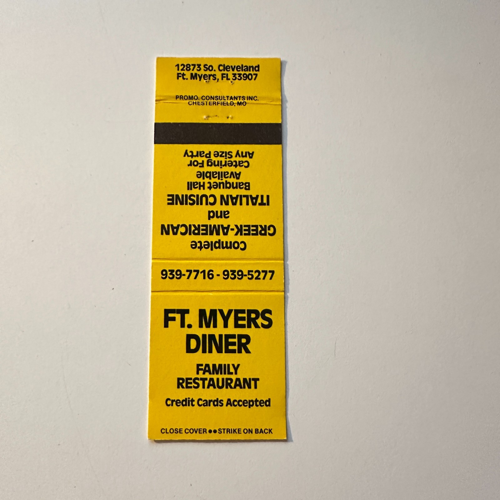 Ft Myers Diner Family Restaurant Ft Myers FL Vintage Matchbook Cover 5MB126-4-1