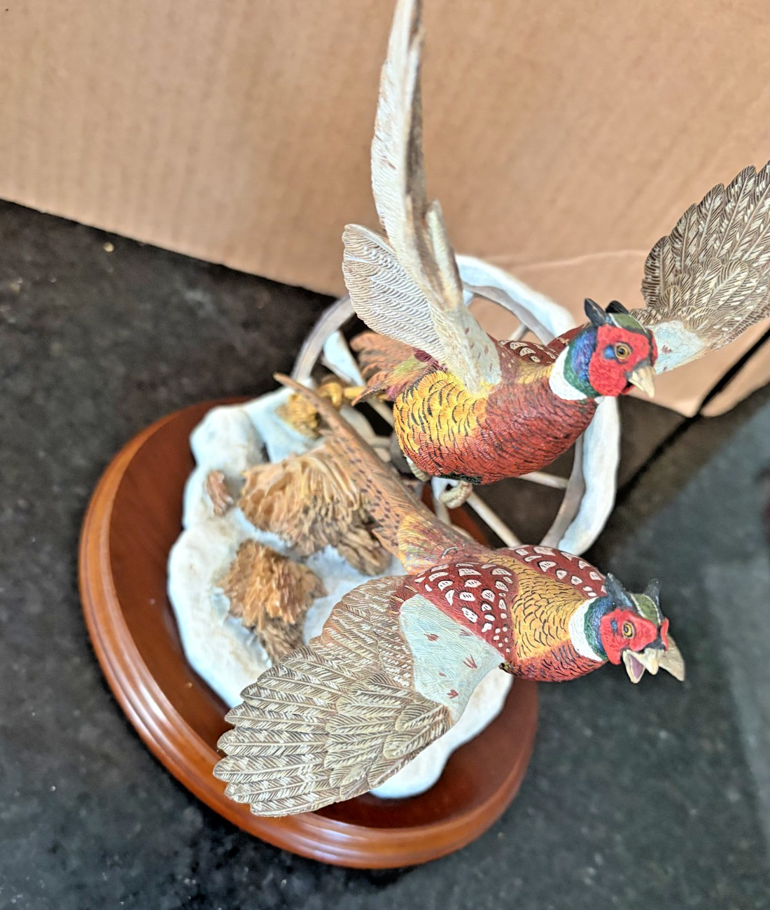 Danbury Mint Breaking Cover Pheasants Nick Bibby Wildlife Sculpture w/ Base