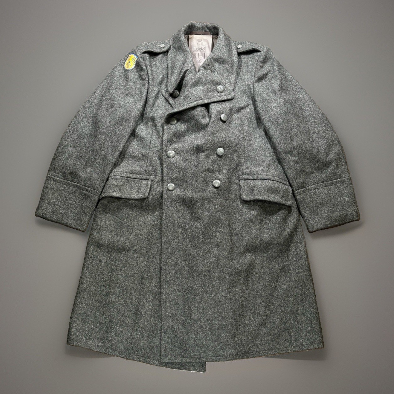 Danish Civil Defence Force Woolen Coat Long Peacoat Grey Military Stamped 1963 Danish Civil Defence Force Woolen Coat Long Peacoat Grey Military Stamped 1963