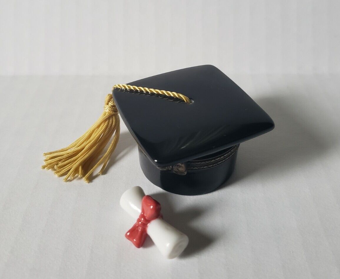 Vtg Porcelain Trinket Box PHB Collection Graduation Cap With Diploma Inside