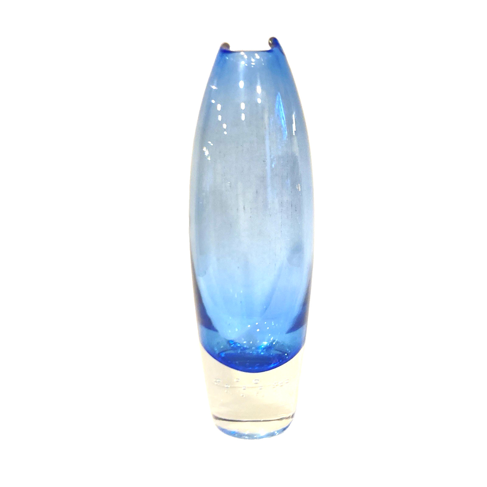 Vtg MCM Signed Designer Aimo Okkolin For Riihimaen Lasi Oy Blue Vase Finland