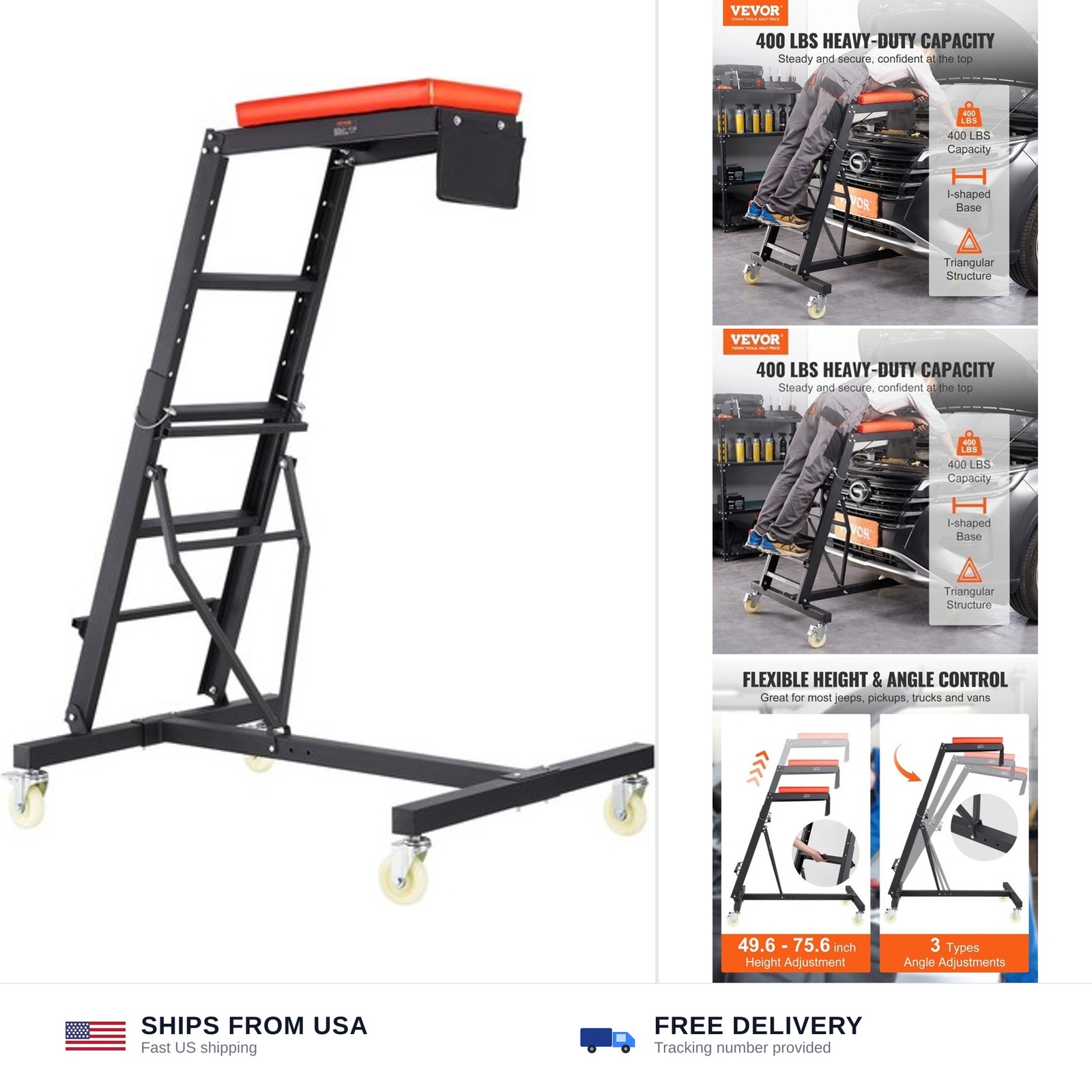 VEVOR Top Automotive Creeper, with Adjustable Height 49.6
