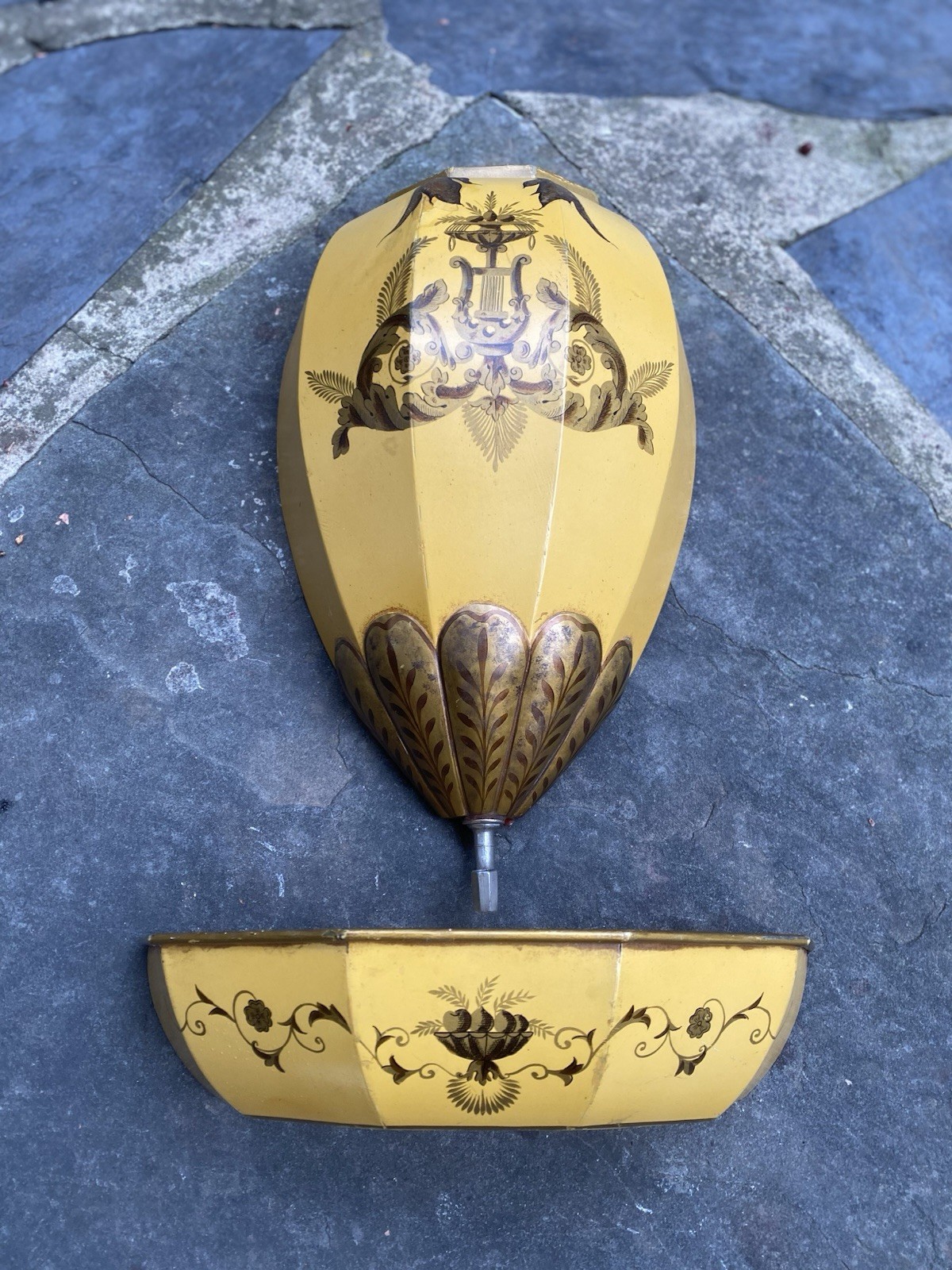 Antique French Tole Metal Lavabo Wall Fountain Basin Handpainted
