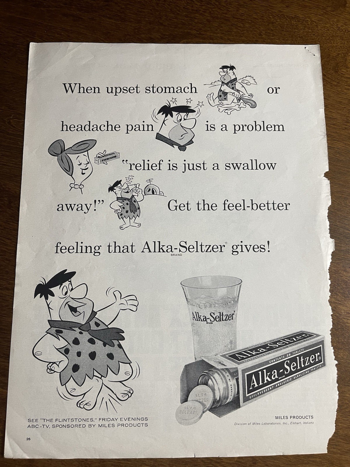 Fred Flintstone for Alka-Seltzer 1962 Print Ad