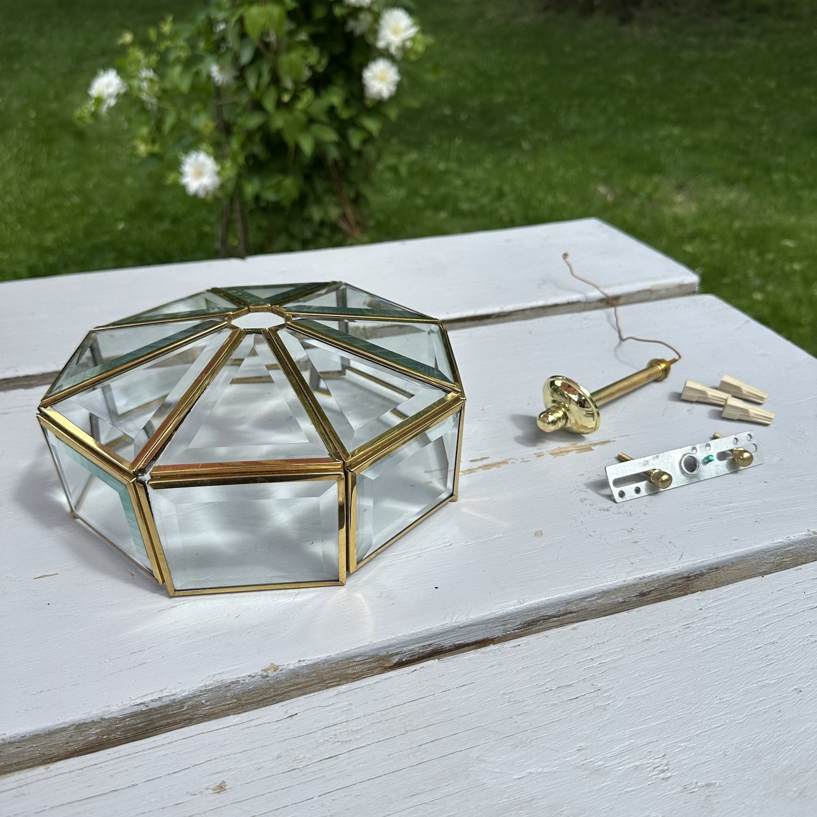 Beveled Glass Ceiling Light Shade Fixture Soldered Brass Octagonal Replacement