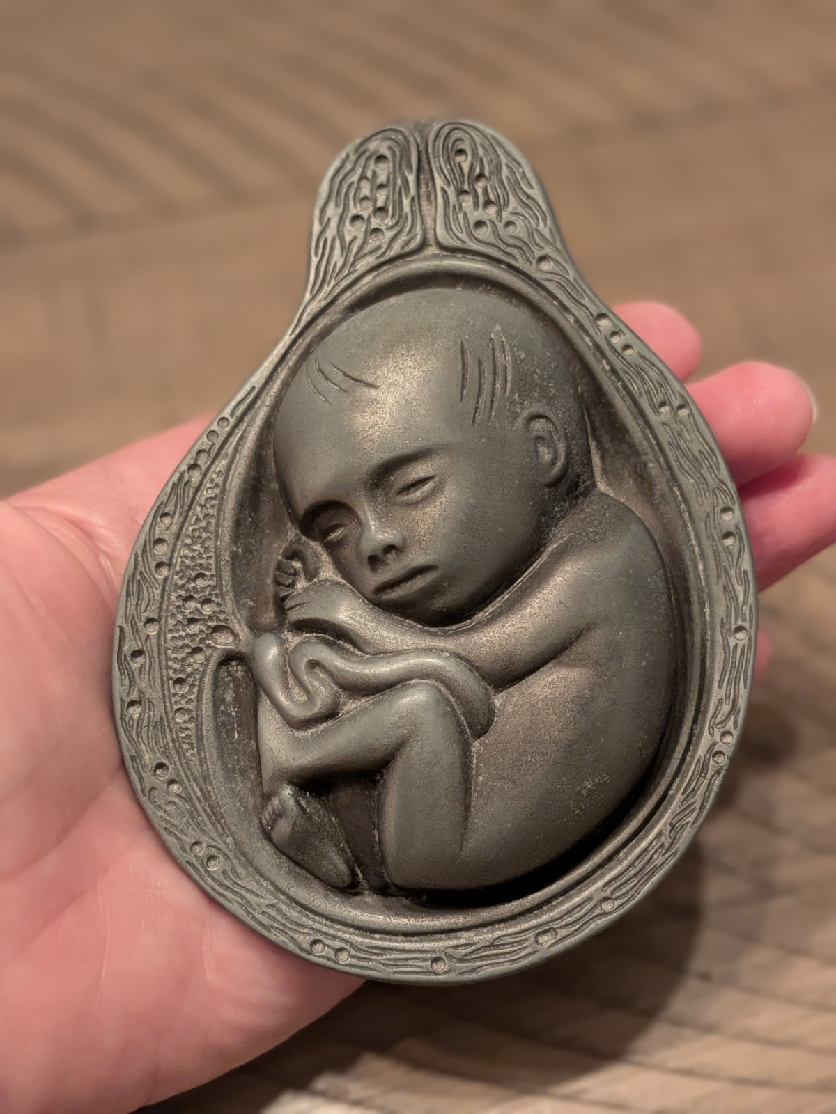 Parke-Davis Tabron 1950-60s Vintage Pharmaceutical Fetus Womb Pewter Paperweight