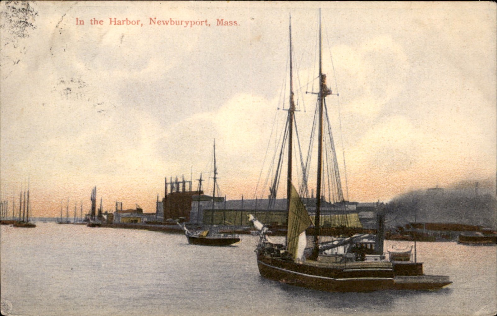 Newburyport MA Harbor Sailboats F. A. Perkins c1900s-10s Vintage Postcard