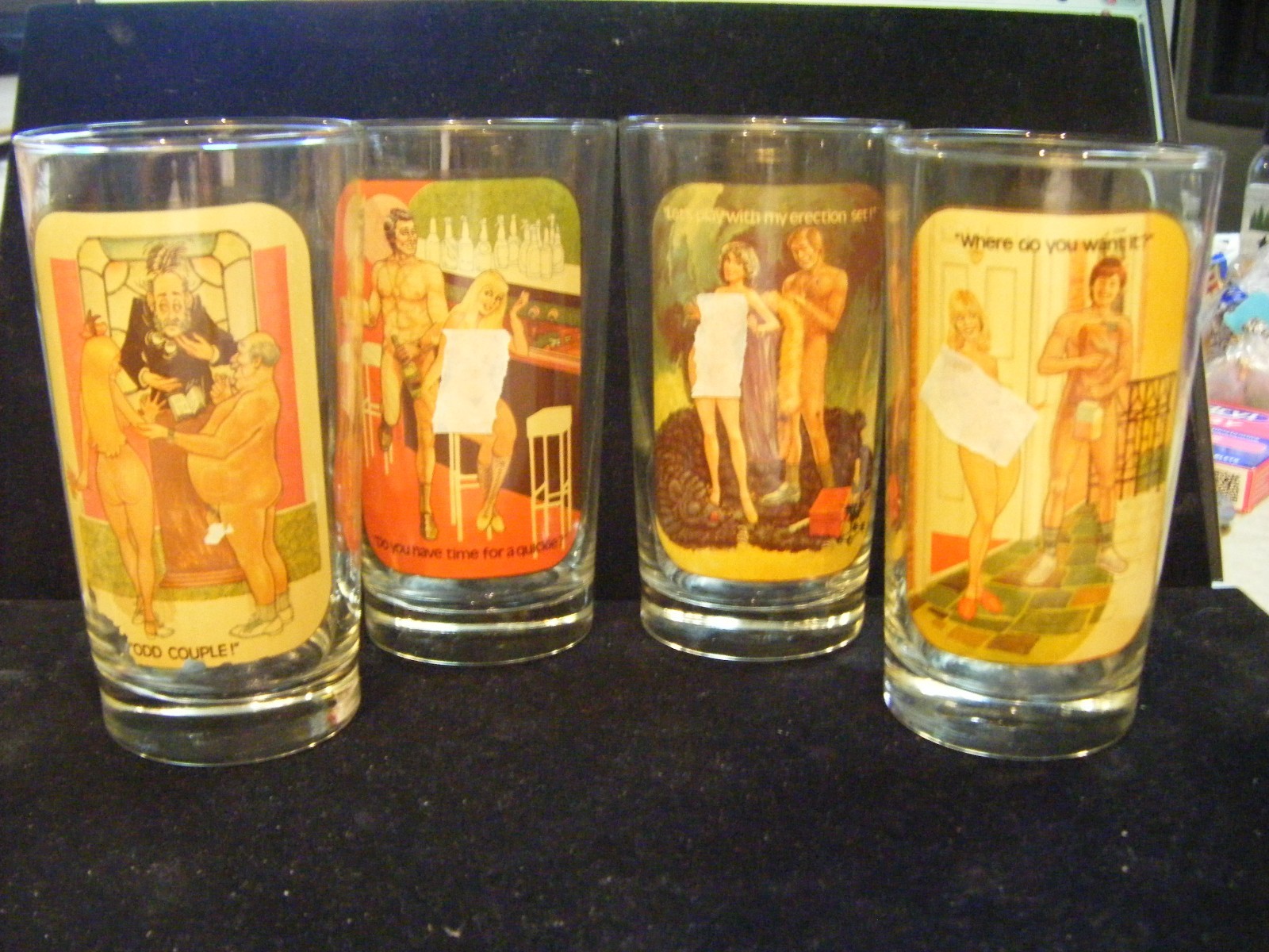 Vintage 1970s Sip N Strip Peek-A-Boo Highball Glasses - Set of 4 Novelty Barware