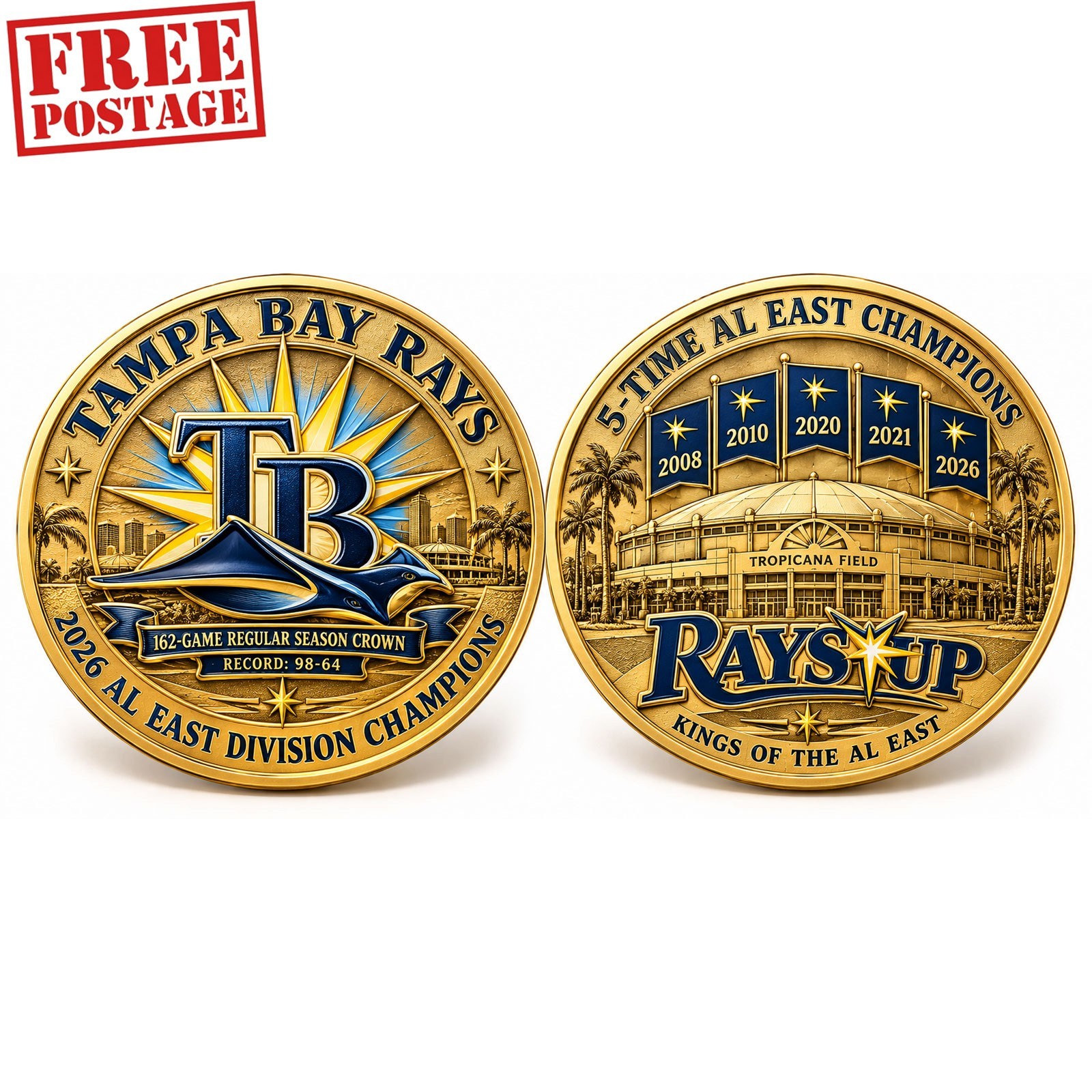 Tampa Bay Rays 2026 AL East Champions Coin Rays Up Gold MLB Challenge Coin